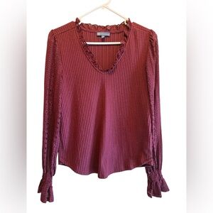 Democracy Burgundy Lace V-Neck Blouse